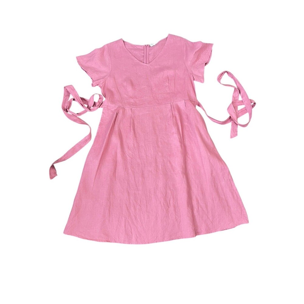 Grae Cove Linen‎ Dress Tie Waist Pockets Rose Pink women’s  Size XL Knee Length